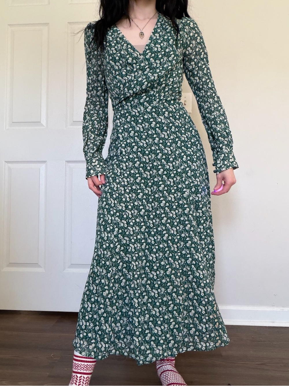 Reformation Green Floral Wrap-Style Maxi Dress Small